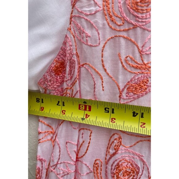 TAJ Sabrina Womens Long Sleeve Embroidered Floral St Barth Dress Red White S - Picture 7 of 11